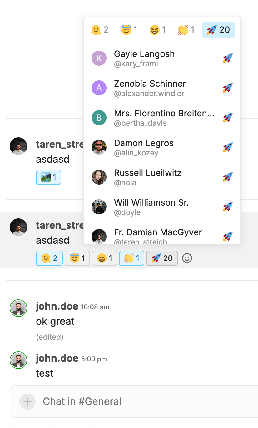 Enable new chat reactions popup